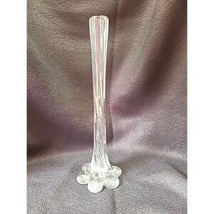 Vintage 11" Tall Clear Swirl  Twisted Art Glass Bud‎ Vase With Petal Foot